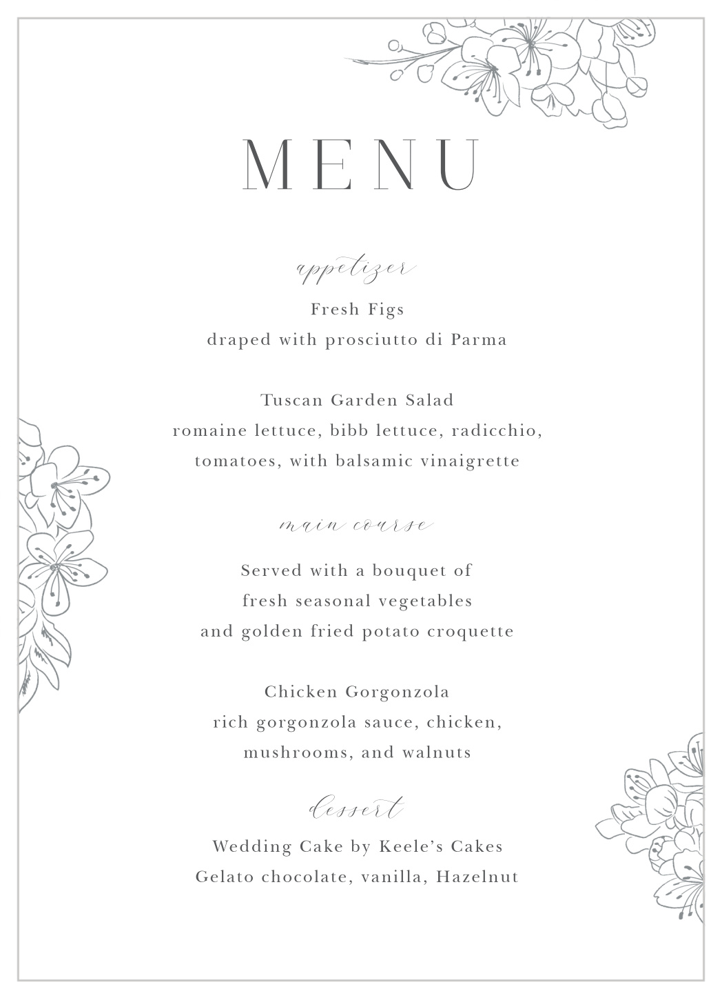 Sketched Florals Wedding Menus