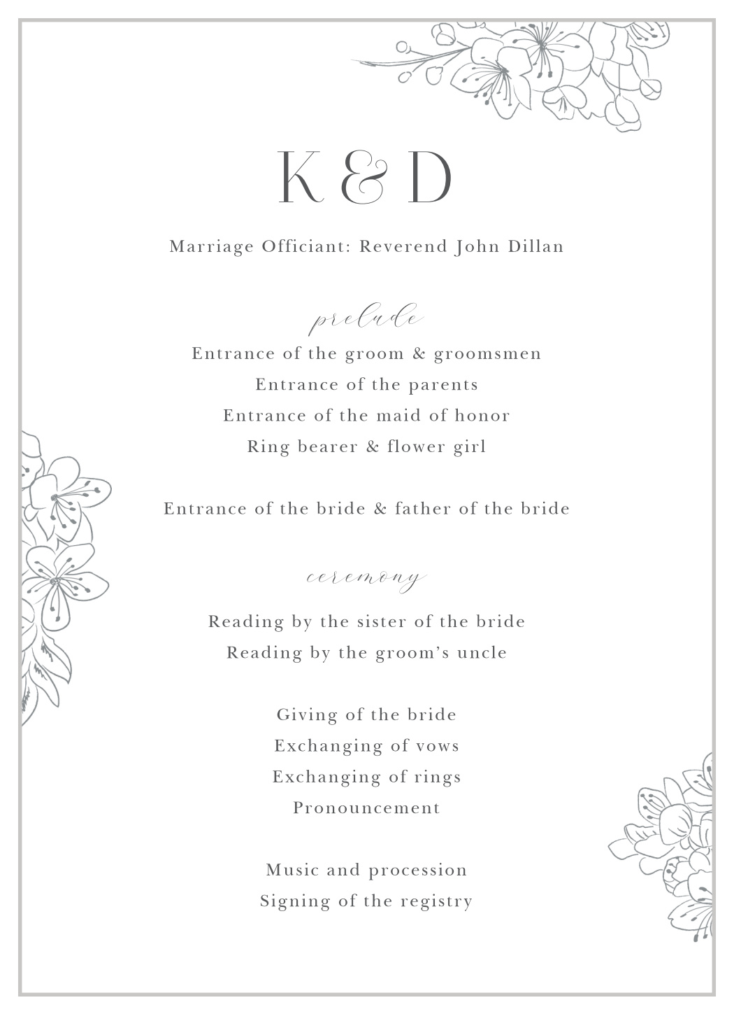 Sketched Florals Wedding Programs