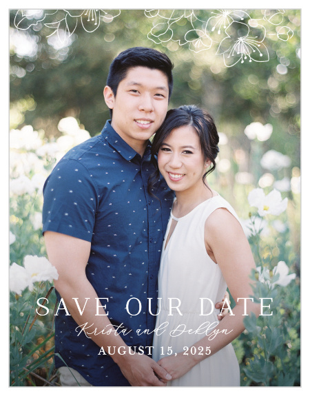 Announce your wedding in stunning elegance with our Sketched Florals Save the Date Cards. 