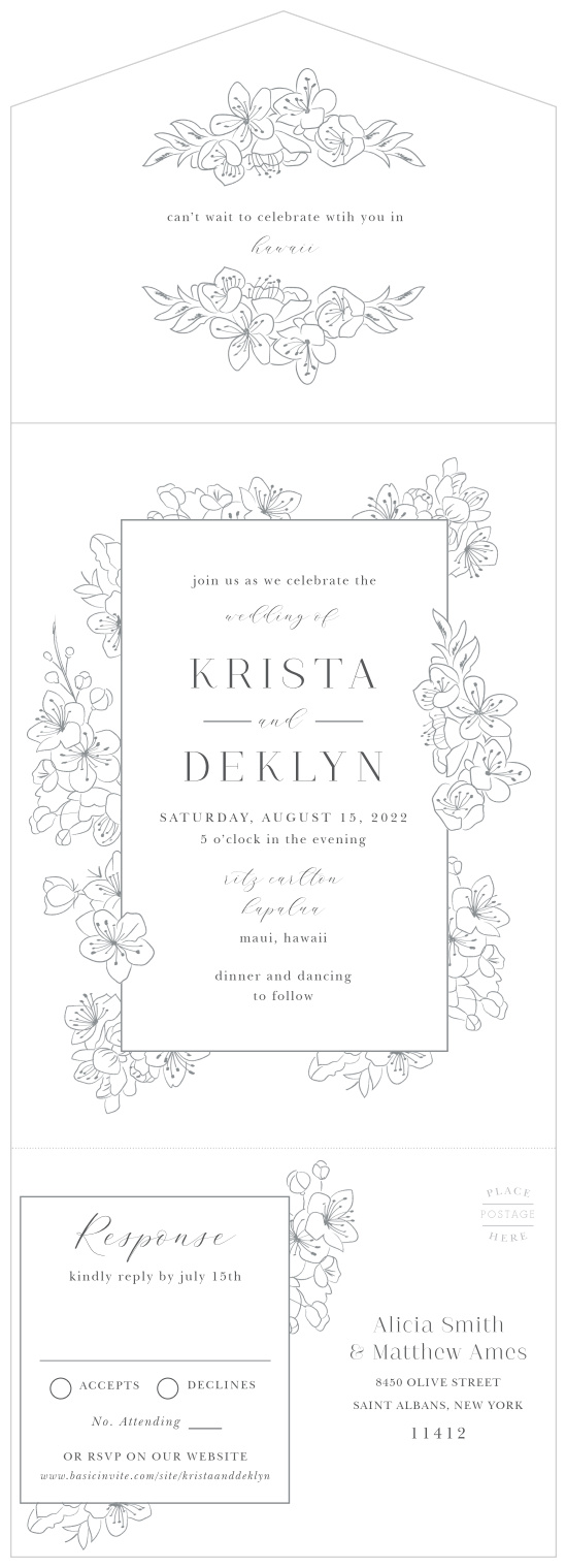 Announce your wedding in stunning elegance with our Sketched Florals Seal and Send Wedding Invitations.