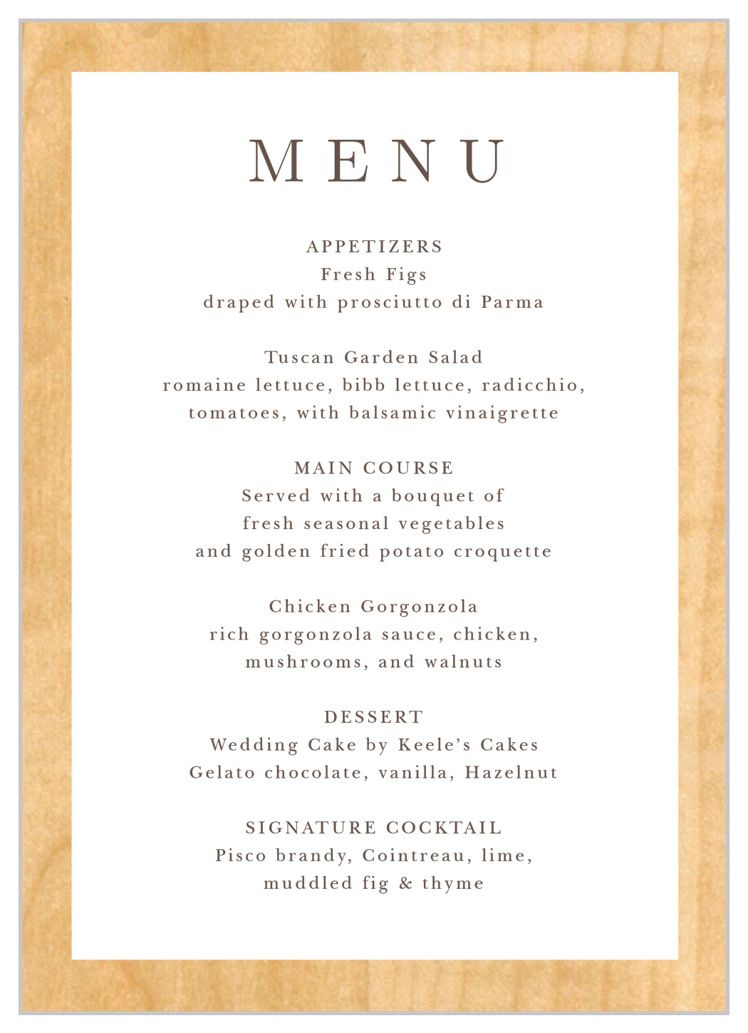 Refined Woodgrain Wedding Menus