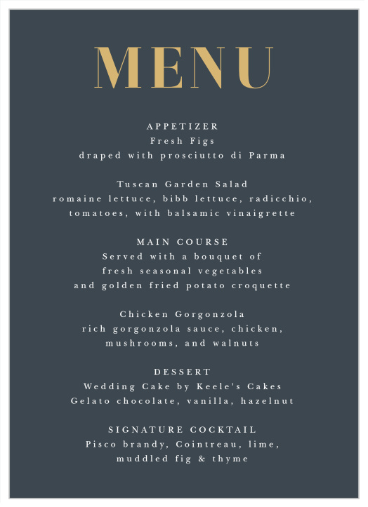 Each Other Wedding Menus