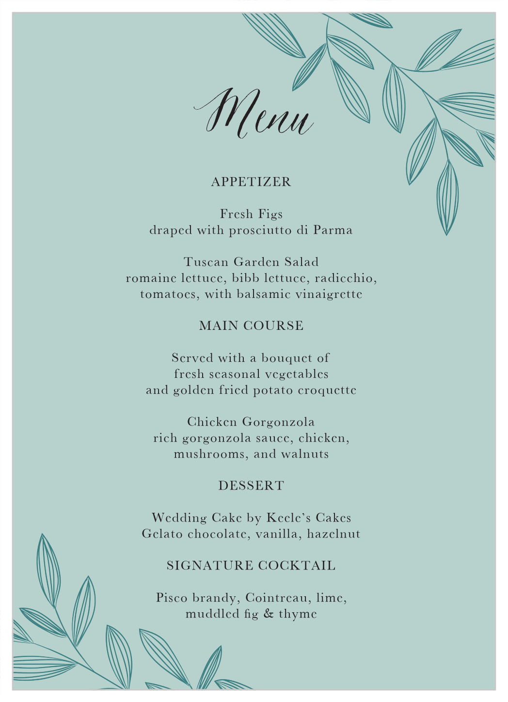 Outlined Laurels Wedding Menus