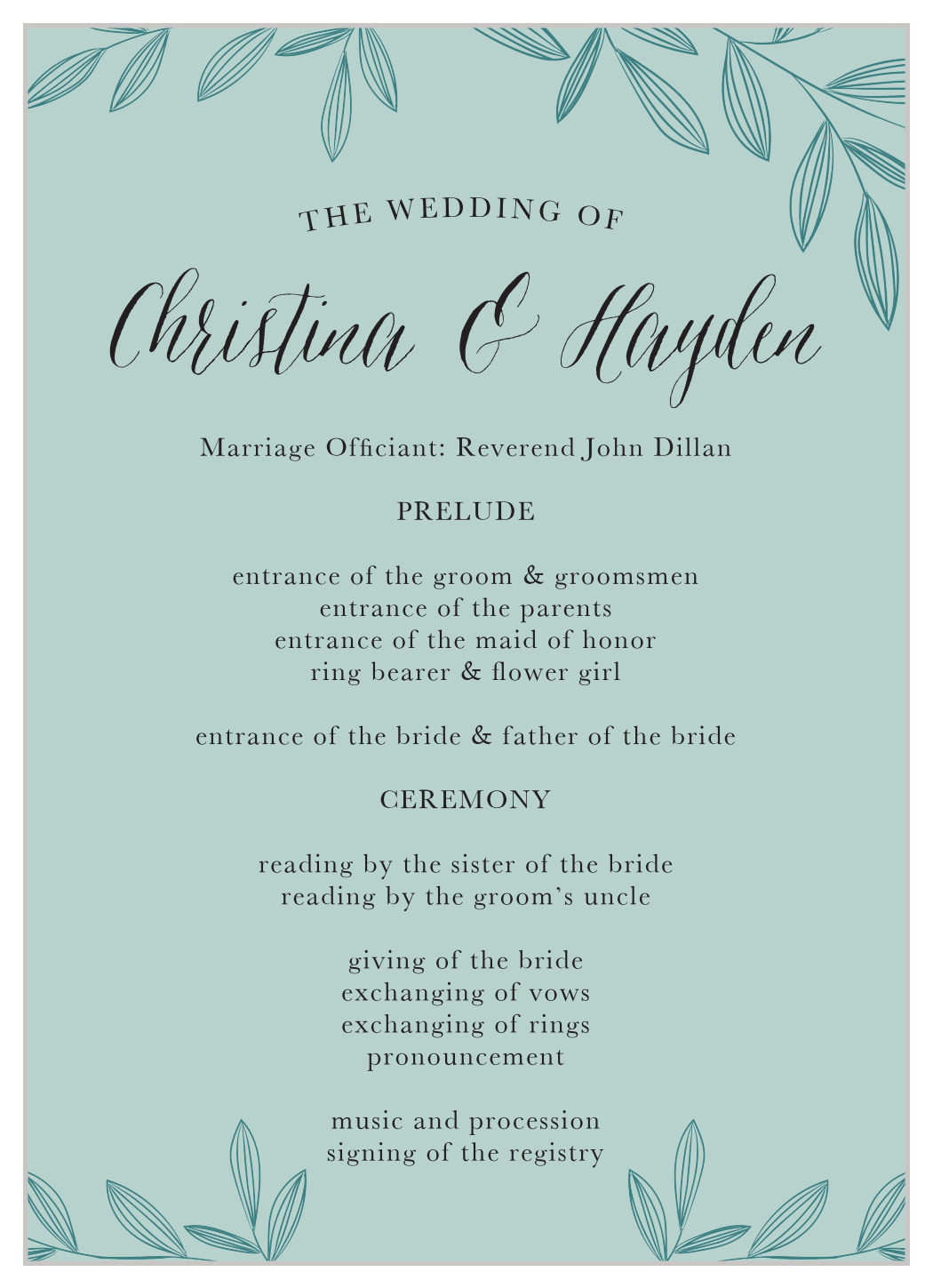 Outlined Laurels Wedding Programs