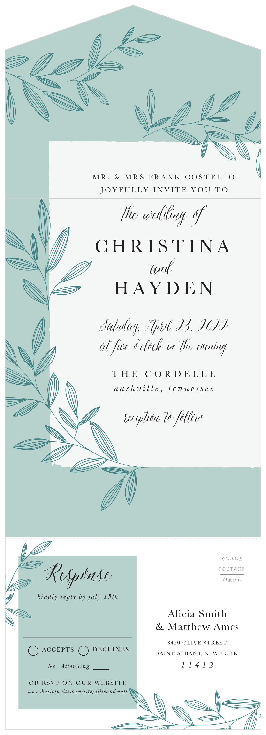 Outlined Laurels Seal & Send Wedding Invitations
