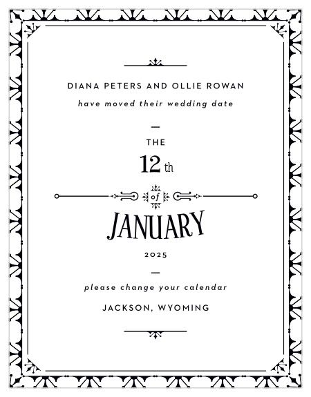 Our MaeMae's Ollie Change the Date Cards are perfect for informing your family and friends that you are postponing the wedding due to unforeseen circumstances.