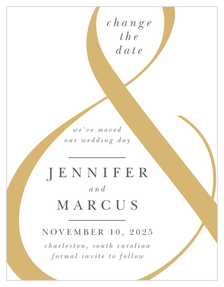Our Modern Ampersand Change the Date Cards are perfect for letting your family and friends know you have postponed your wedding due to unforeseen circumstances. 
