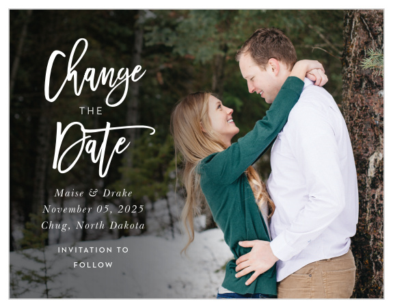 Our Warm Woods Change the Date Cards are perfect for letting your family and friends know that there has been a change of plans due to unexpected events.