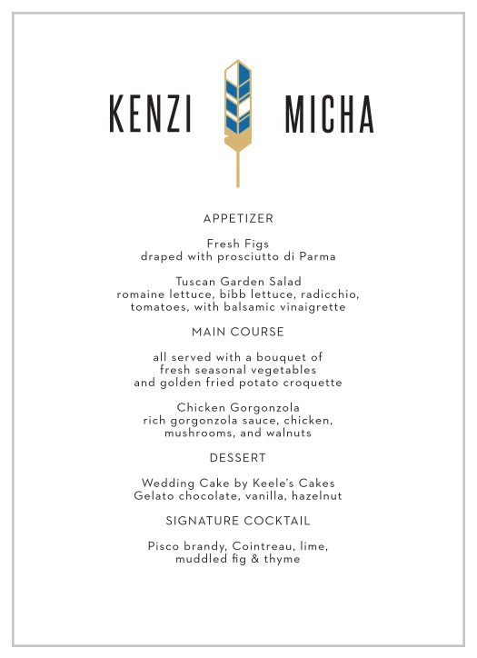 Colorful Feather Wedding Menus
