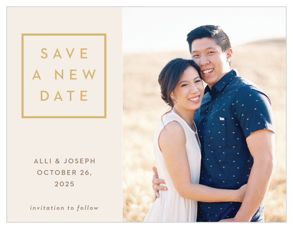 Look no further than our Minimal Block Change the Date Cards for alerting your guests that your event has been postponed to a new anticipating day!