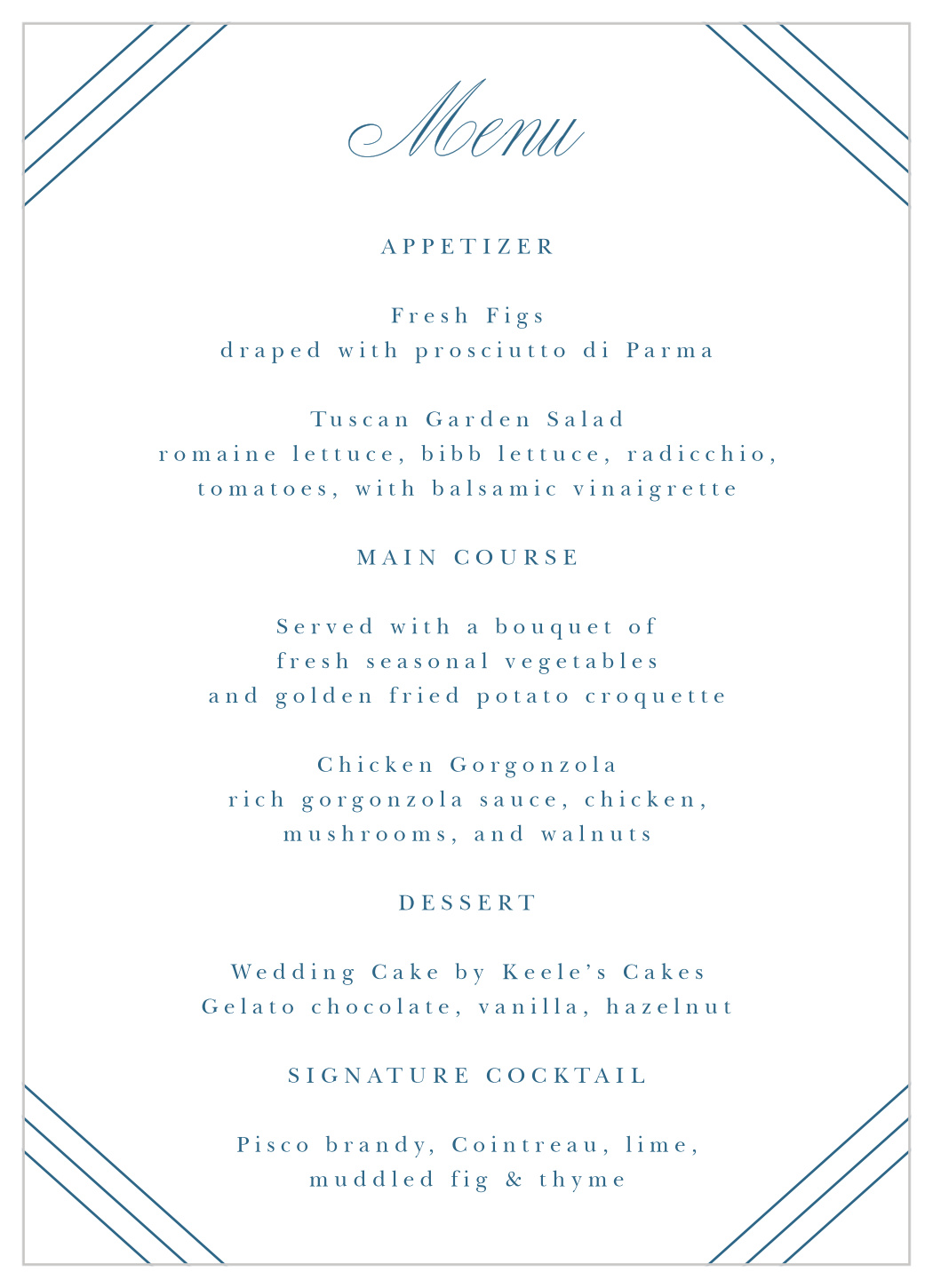 Always & Forever Wedding Menus