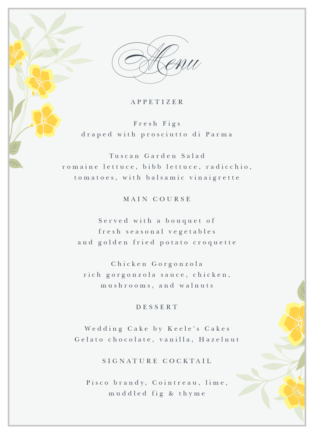 Clematis Blossom Wedding Menus