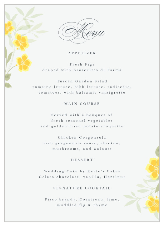 Clematis Blossom Wedding Menus