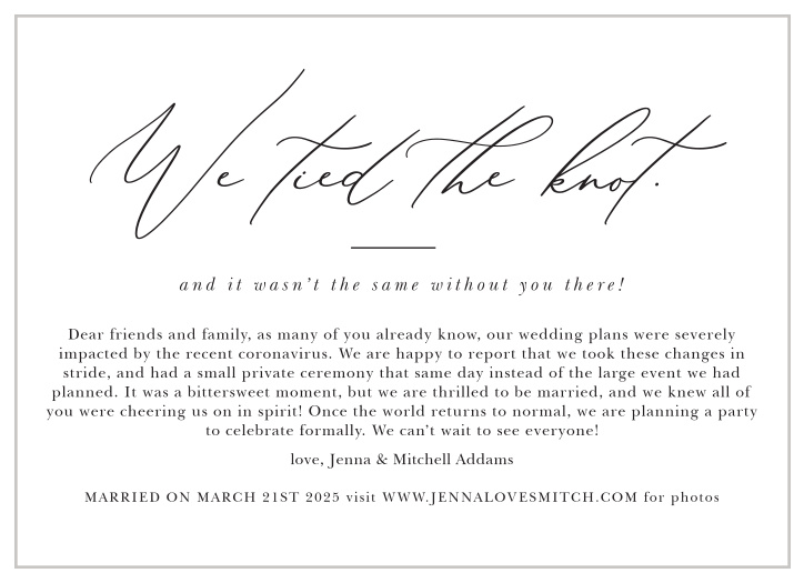Our Lovely Letter Elopement Announcements are the perfect way to share the exciting news of your marriage with your friends and family!