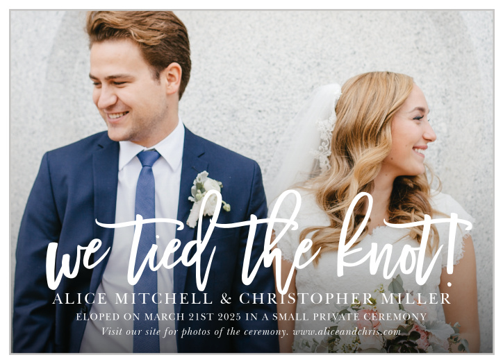 Share the exciting news of your recent wedding to family and friends with the We Couldn't Wait Elopement Announcements. 