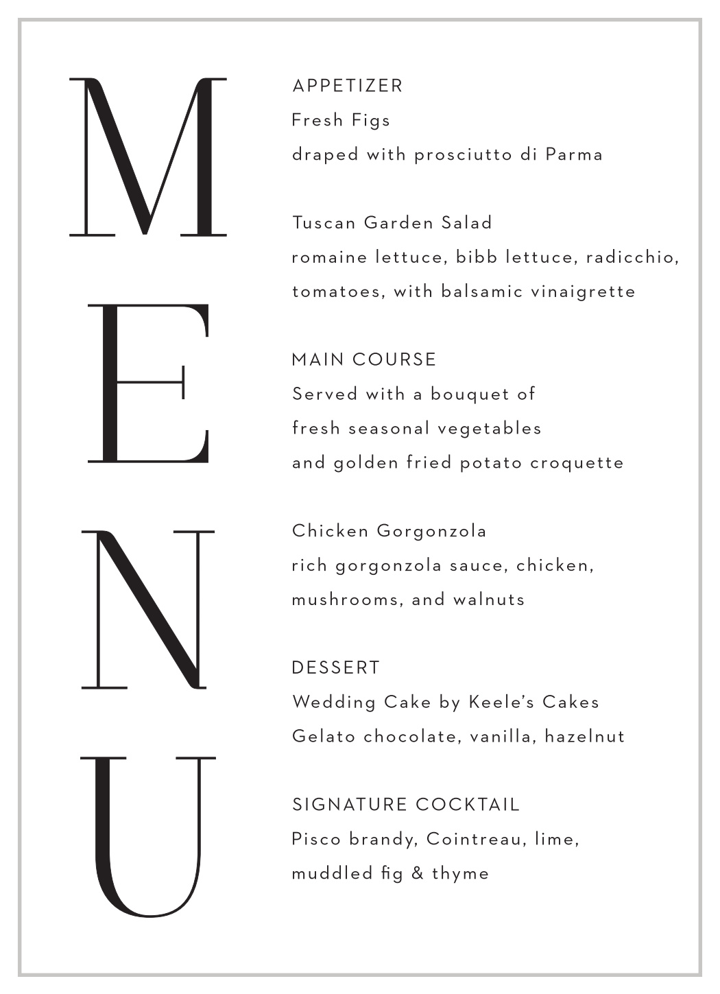 Oversize Date Wedding Menus