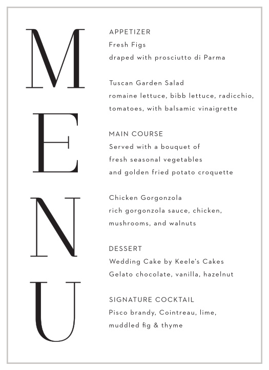 Oversize Date Wedding Menus