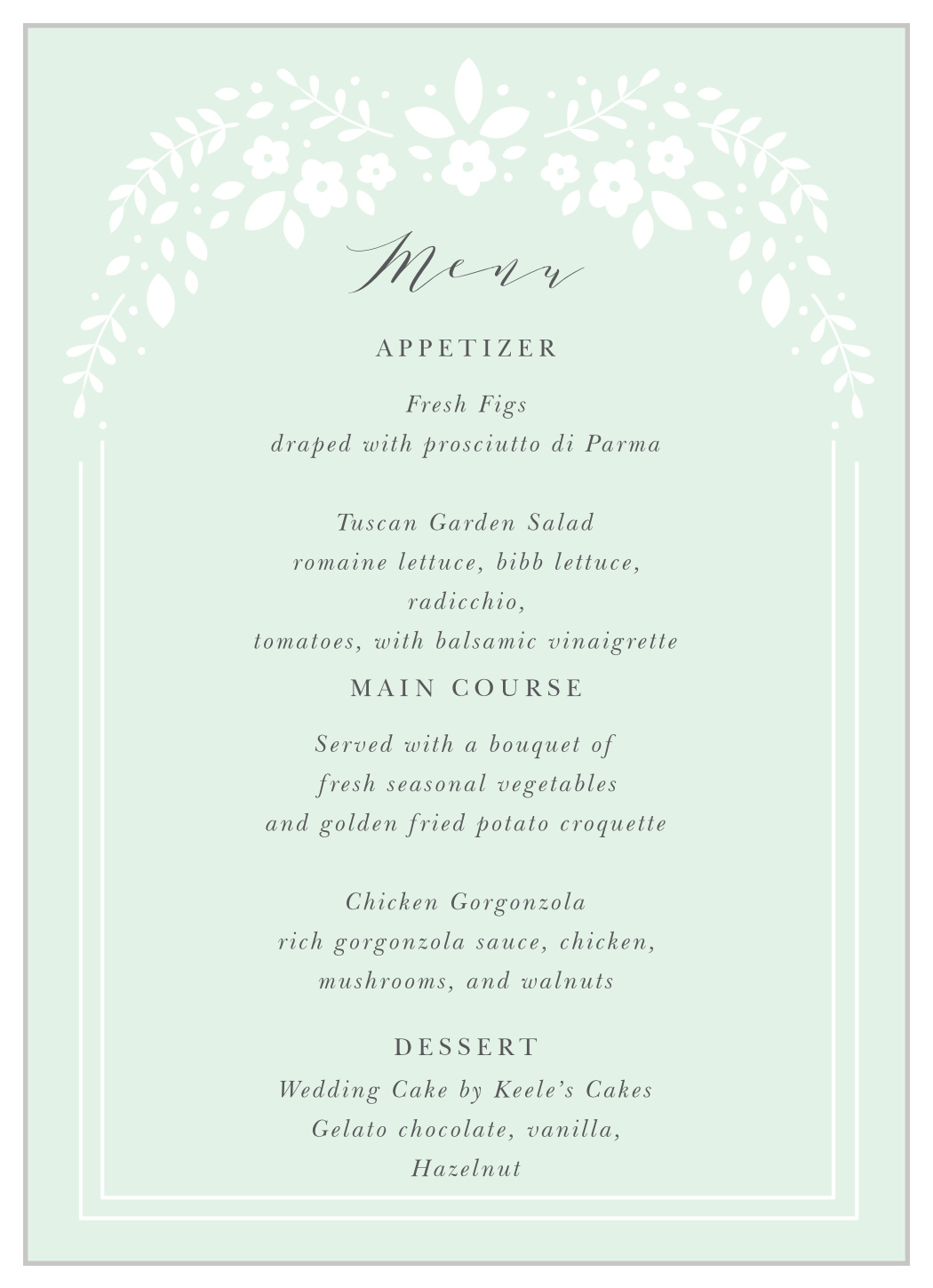 Botanic Garden Wedding Menus