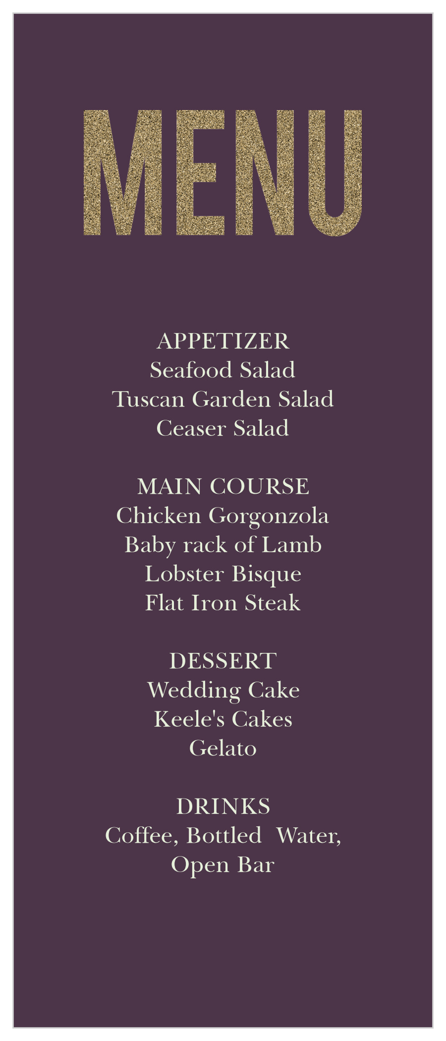 Golden Rings Wedding Menus