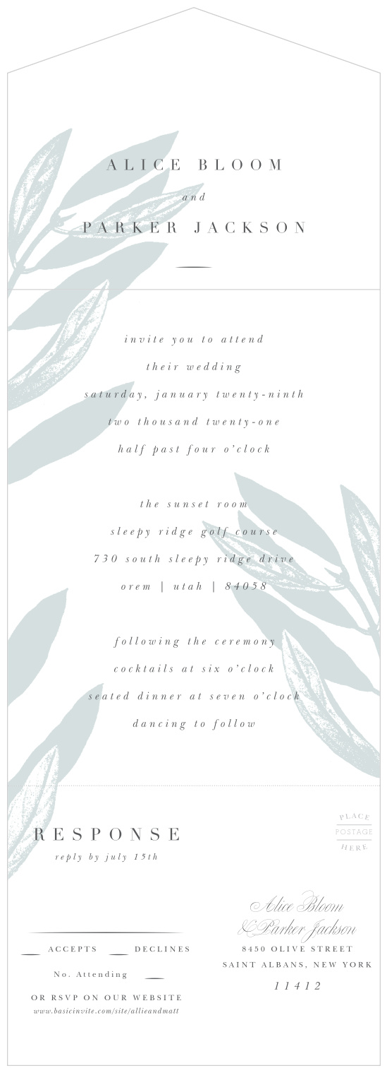 Our Sketched Branch Seal & Send Wedding Invitations are sure to impress everyone.