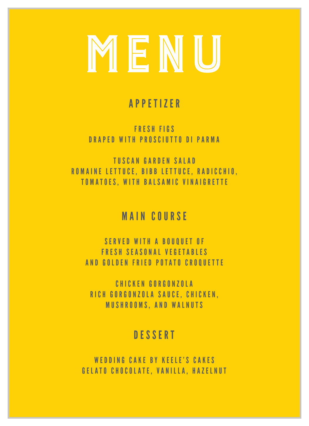 Bold Union Wedding Menus
