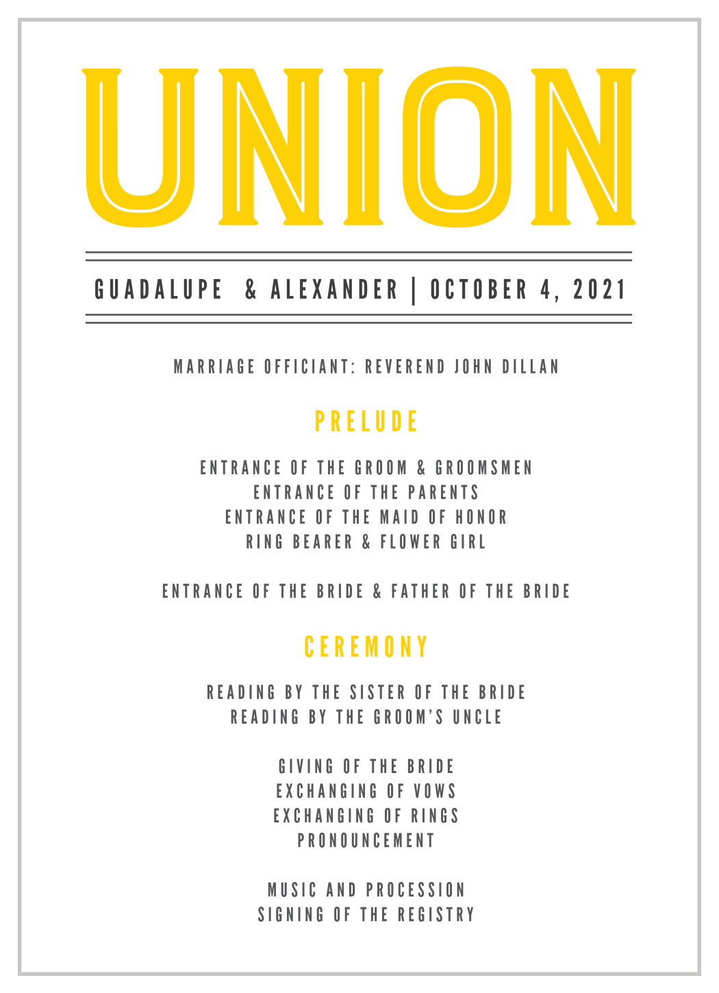 Bold Union Wedding Programs