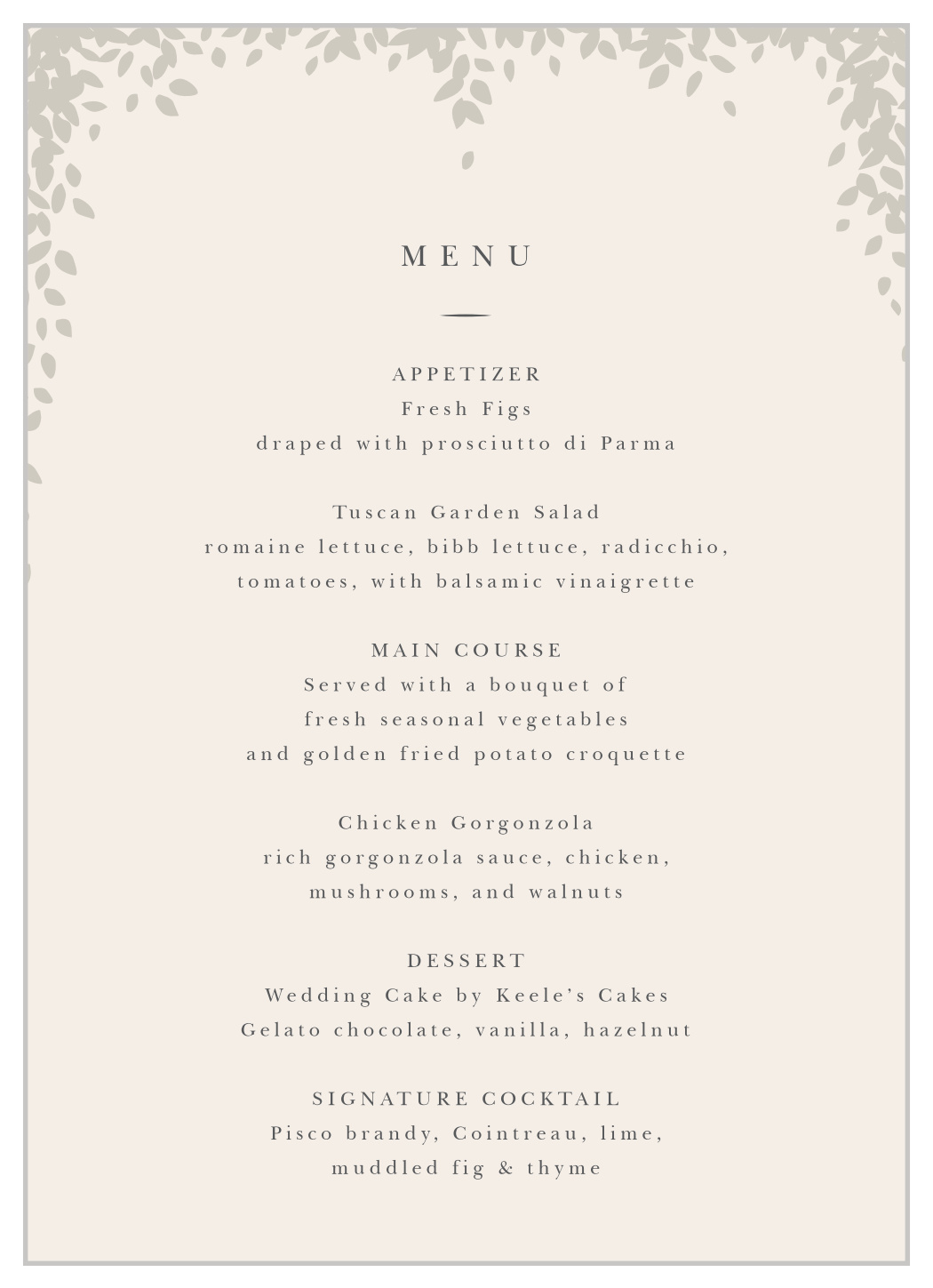 Subtle Garland Wedding Menus