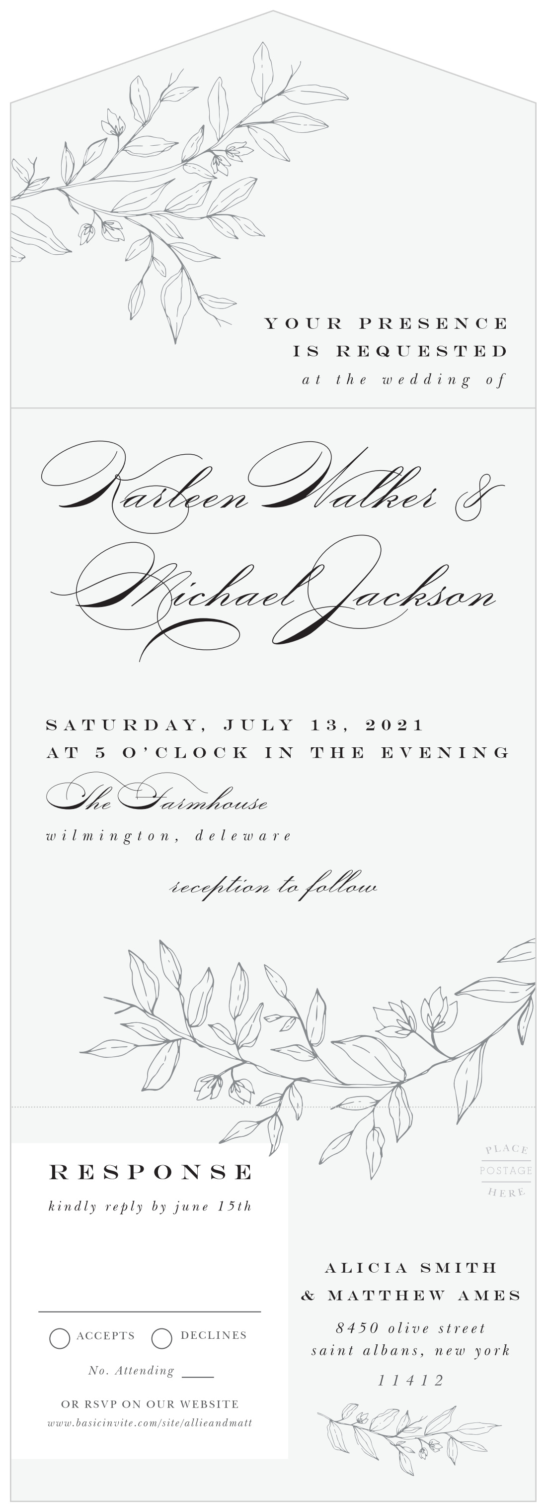 Penwork Florals Seal & Send Wedding Invitations