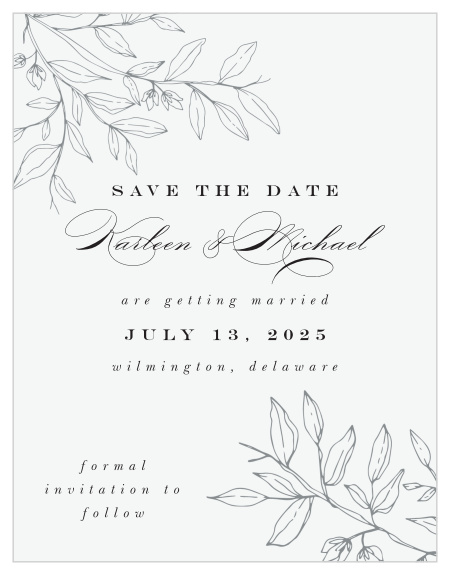 Let your friends and family know of your exciting news with our Penwork Florals Save-the-Date Cards!