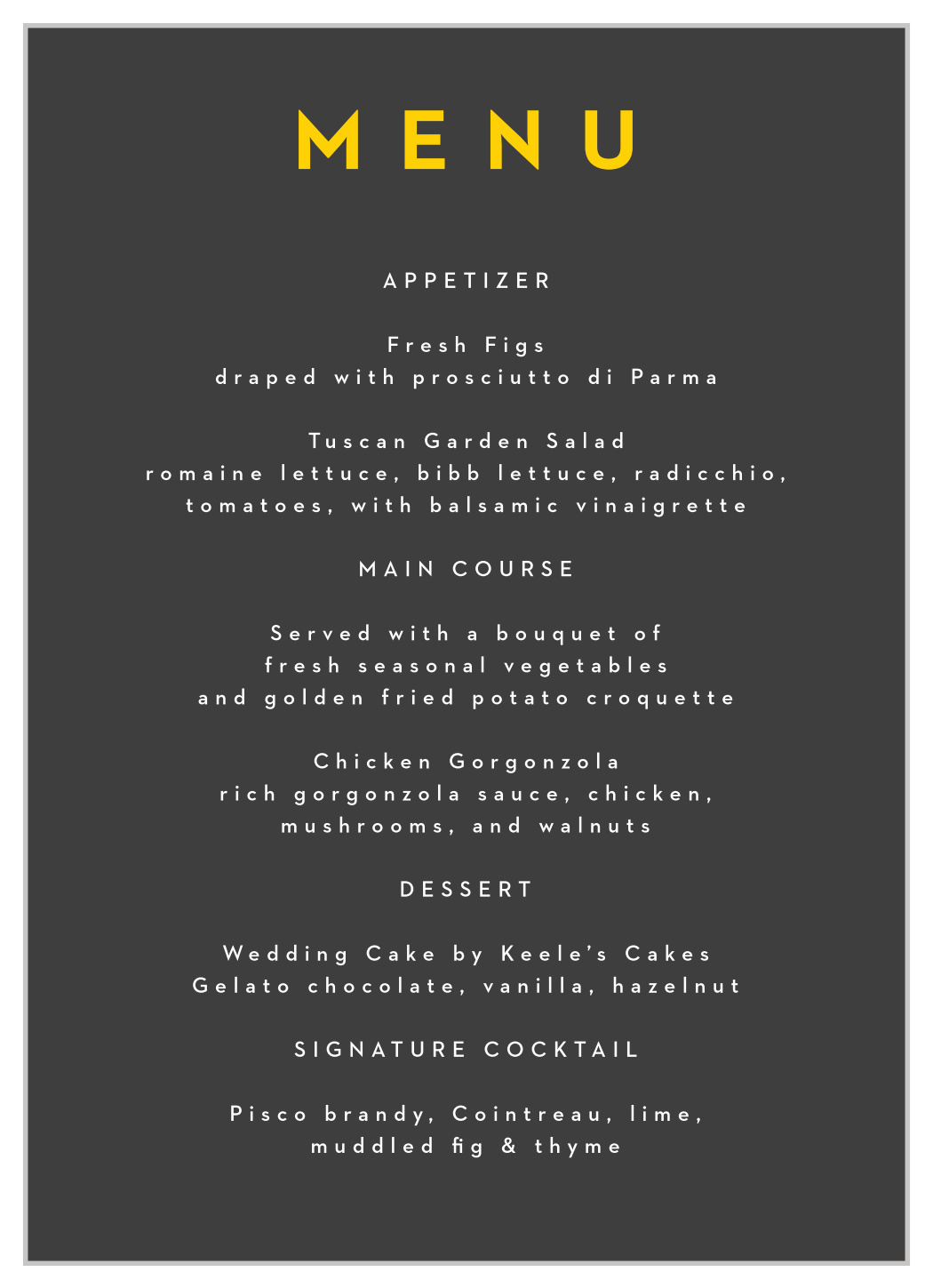 Love Note Wedding Menus