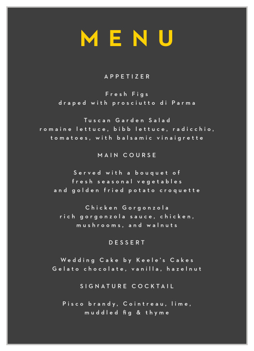 Love Note Wedding Menus