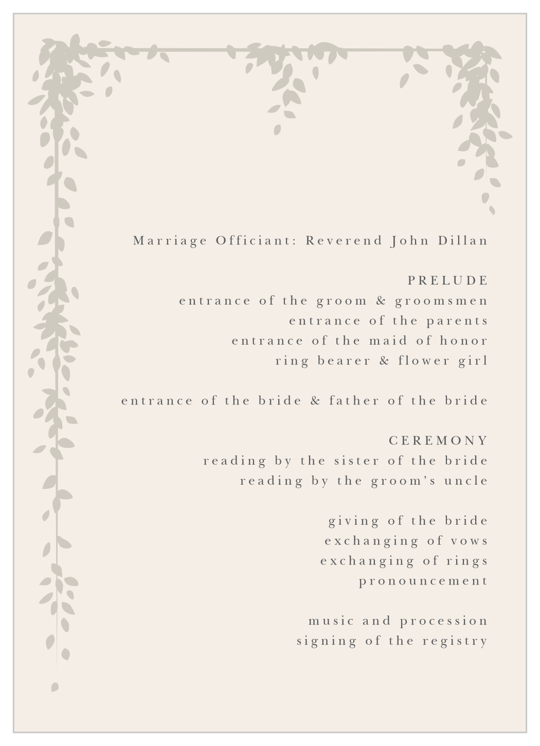 Subtle Garland Wedding Programs