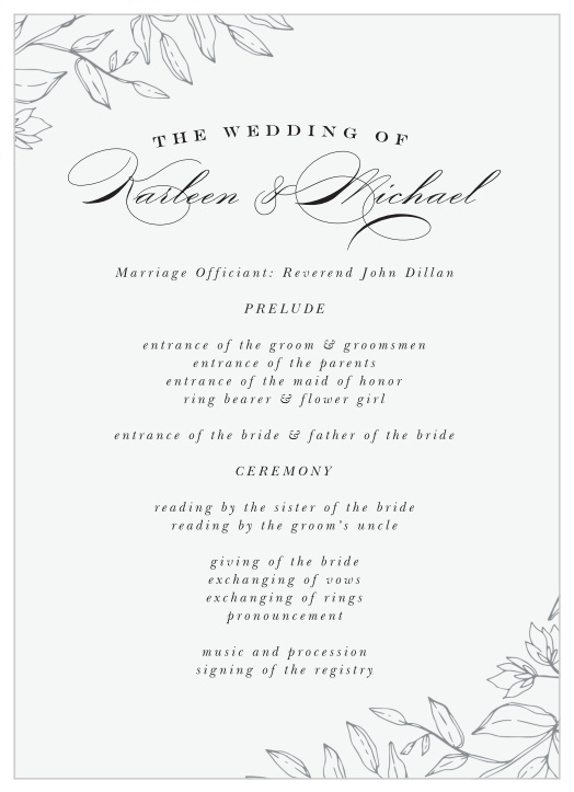 Penwork Florals Wedding Programs