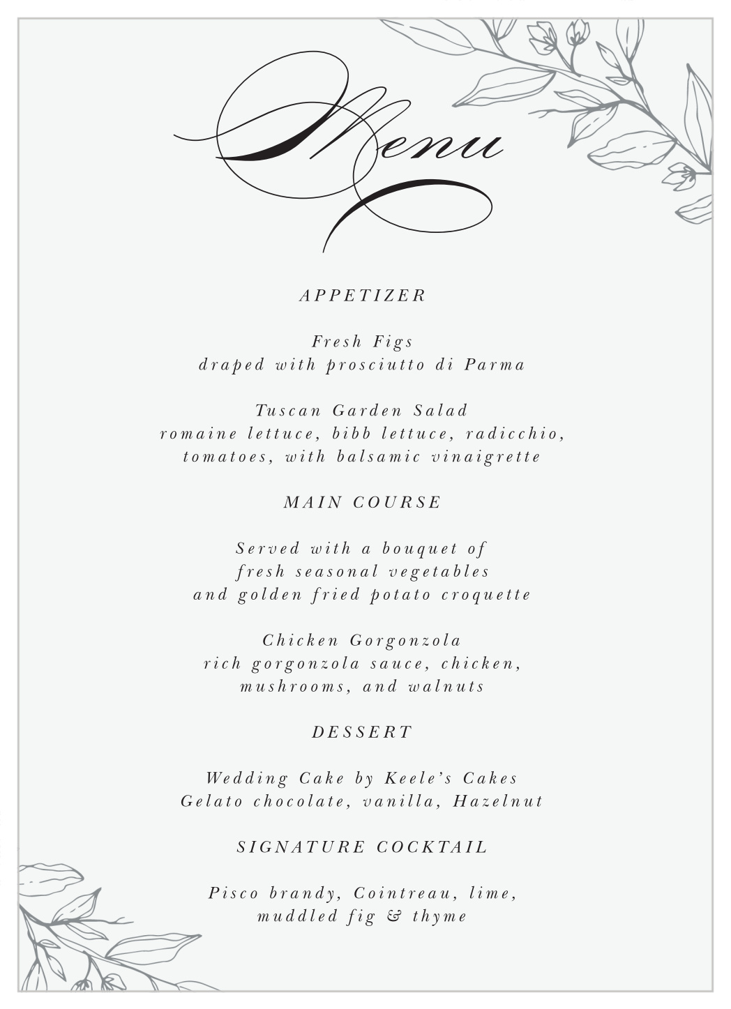Penwork Florals Wedding Menus