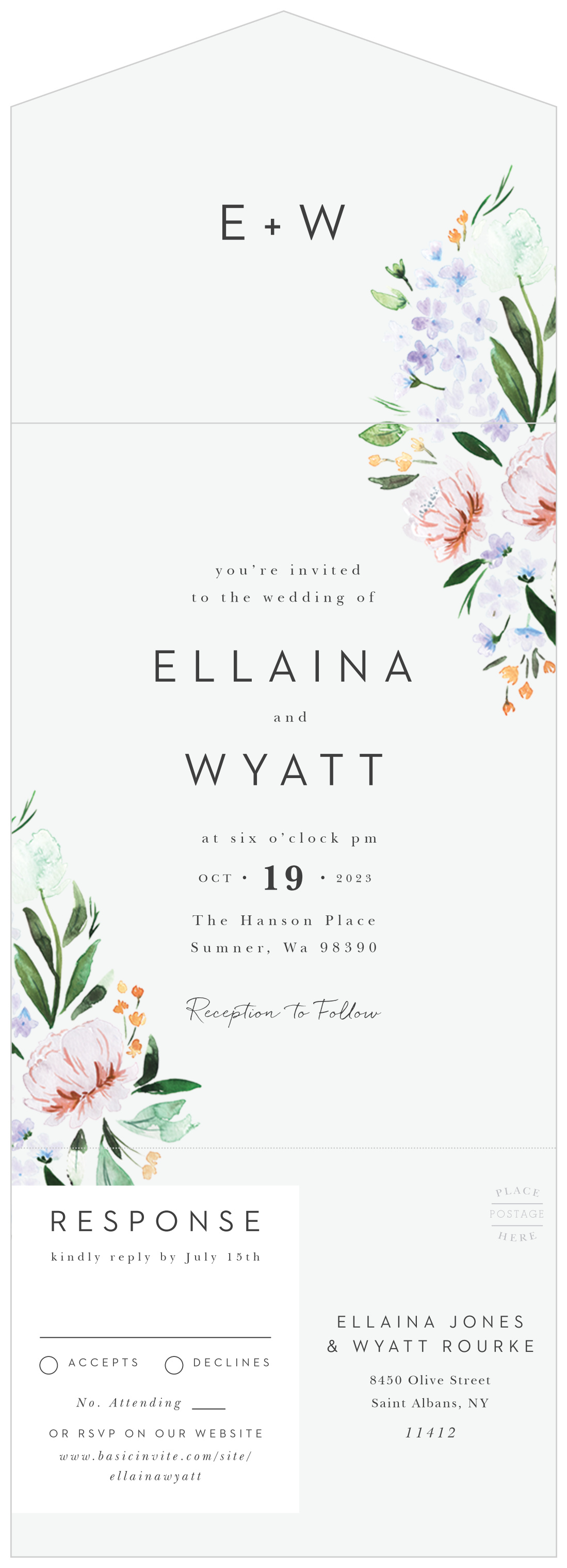 Floral Cascade Seal & Send Wedding Invitations