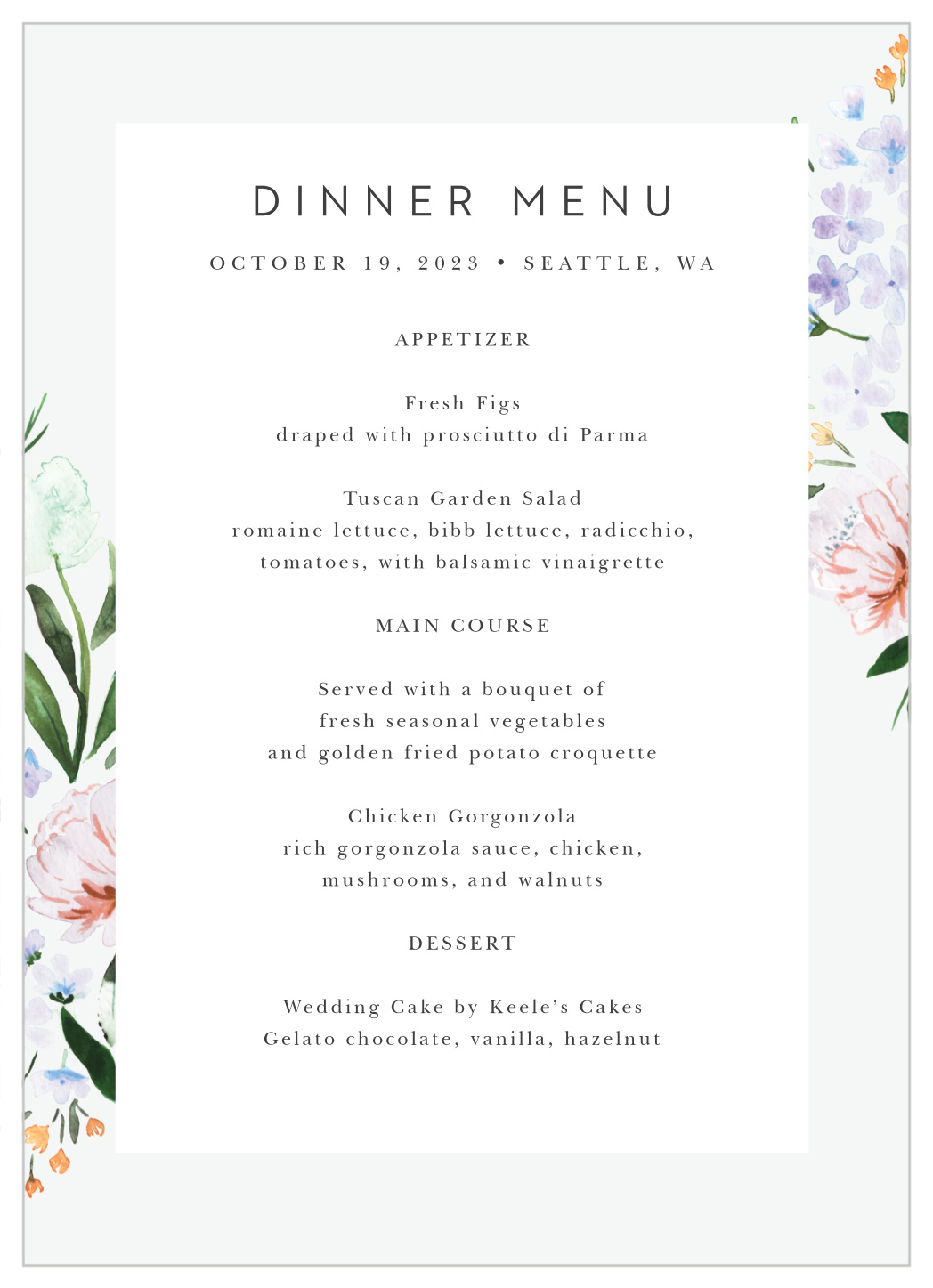 Floral Cascade Wedding Menus