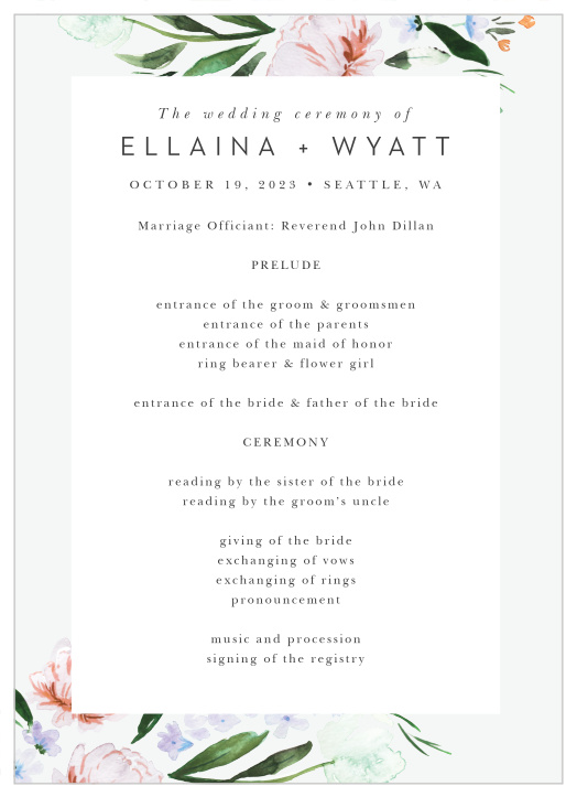 Floral Cascade Wedding Programs