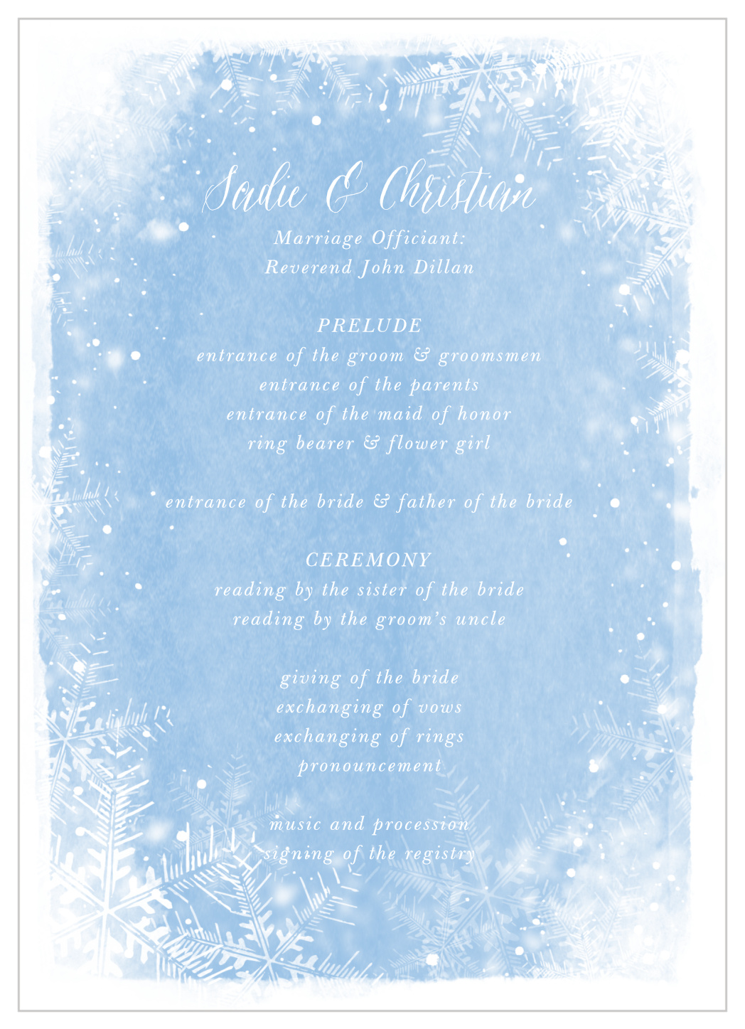 Cozy Frost Wedding Programs