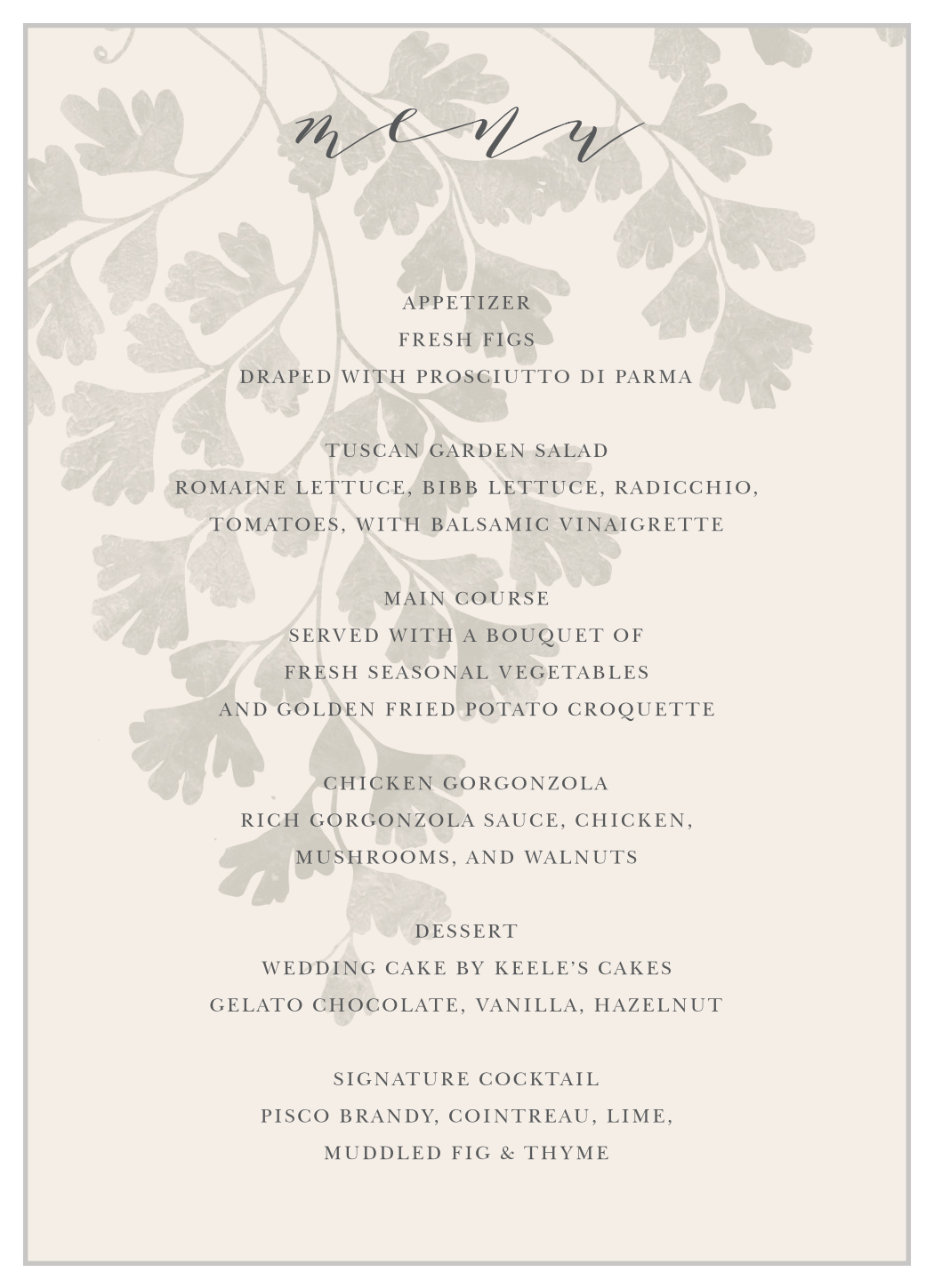 Fern Frame Wedding Menus