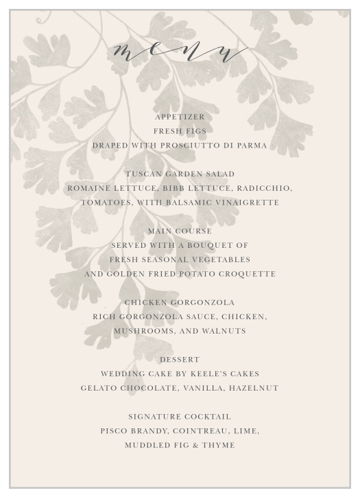Fern Frame Wedding Menus
