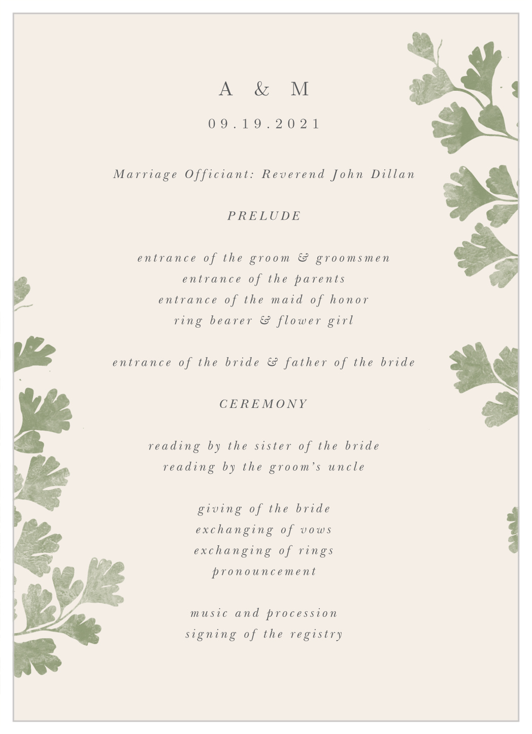 Fern Frame Wedding Programs