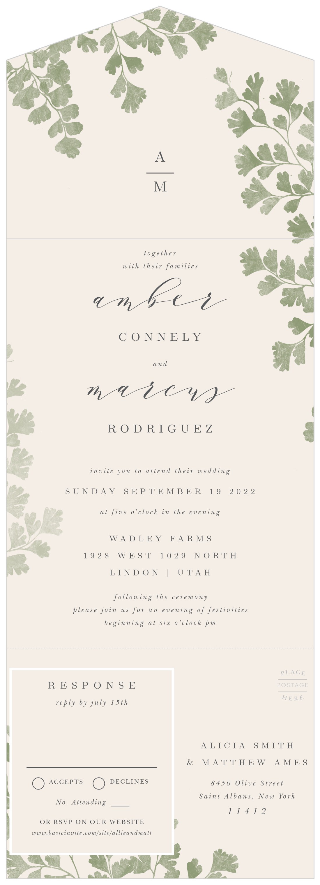 Fern Frame Seal & Send Wedding Invitations