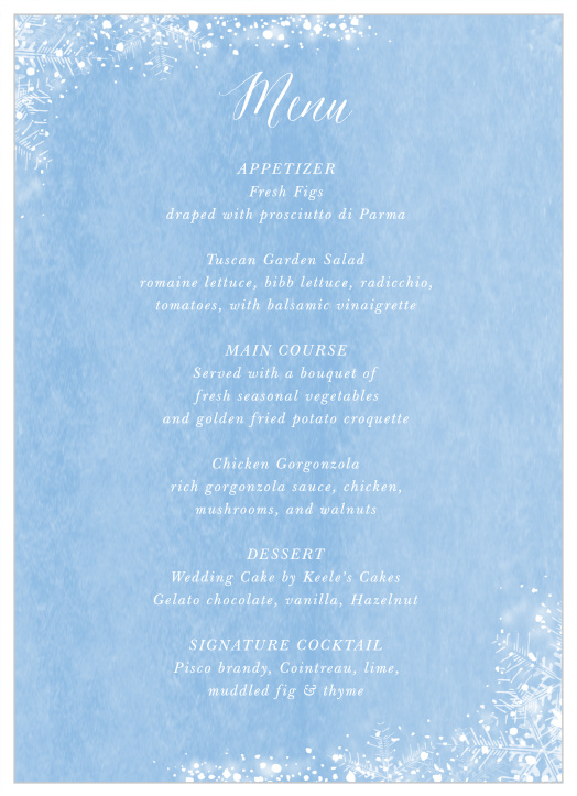 Cozy Frost Wedding Menus
