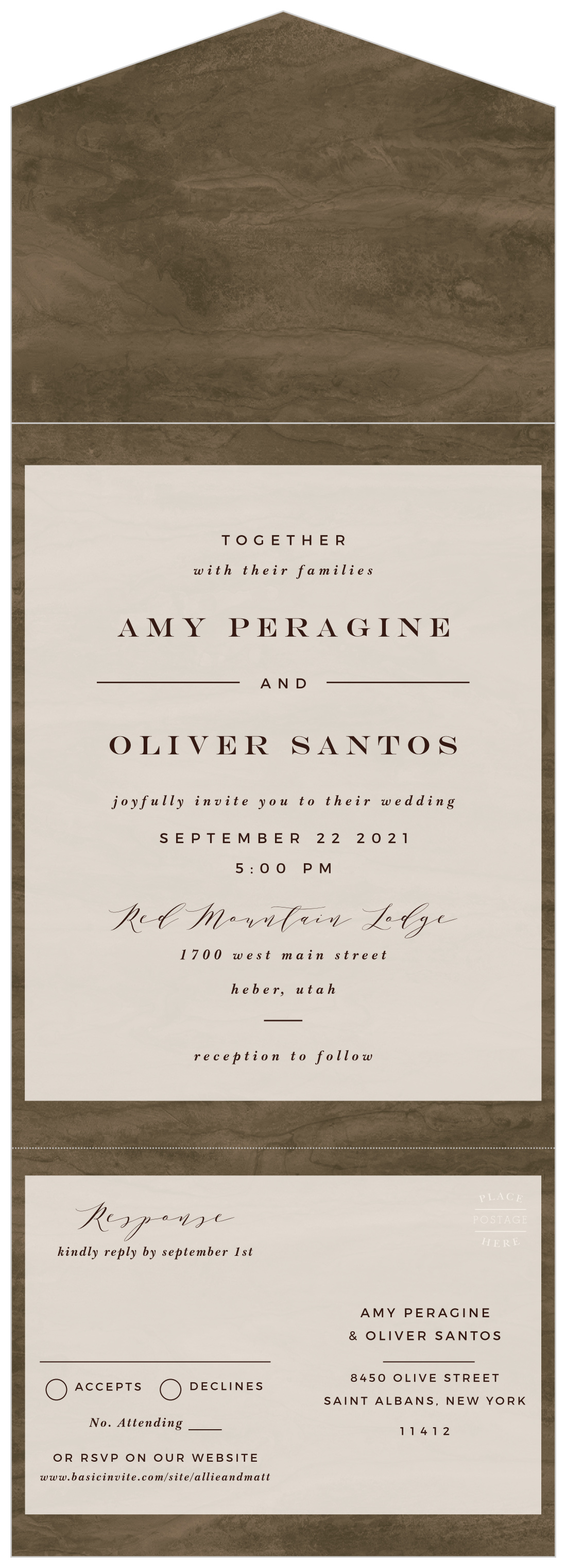 Timeless Wood Seal & Send Wedding Invitations