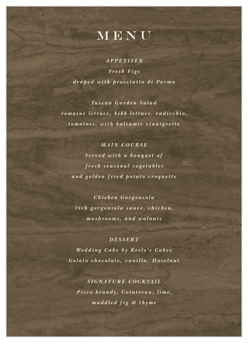 Timeless Wood Wedding Menus