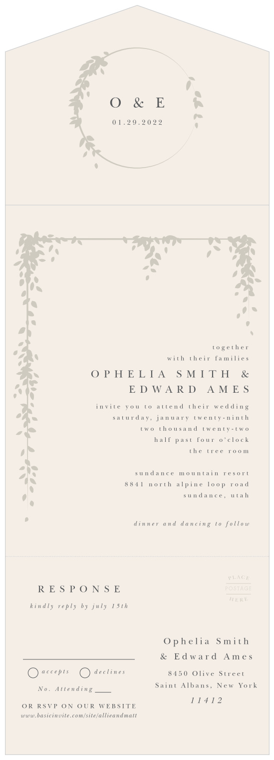 Our Subtle Garland Seal-and-Send Wedding Invitations are the perfect way to send an invitation, rsvp, and envelope in one!