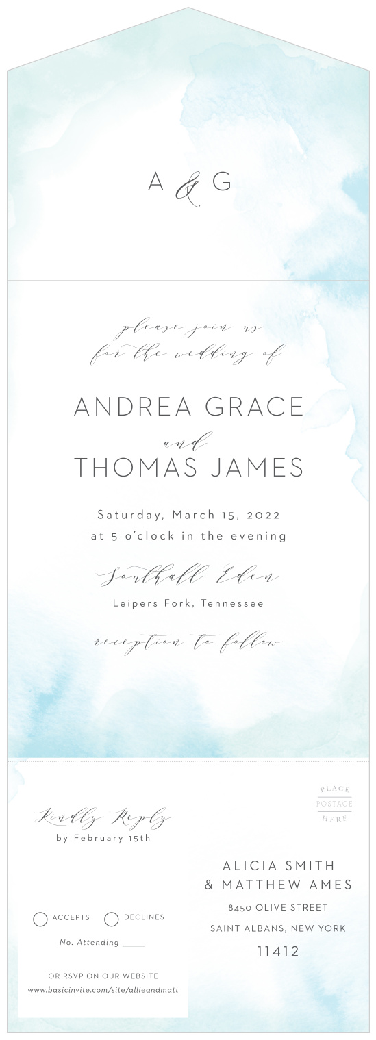 Everyone loves a clear blue sky and fluffy white clouds, so there's no doubt you will love our Painterly Wash Seal & Send Wedding Invitations, which mimic this appeal!