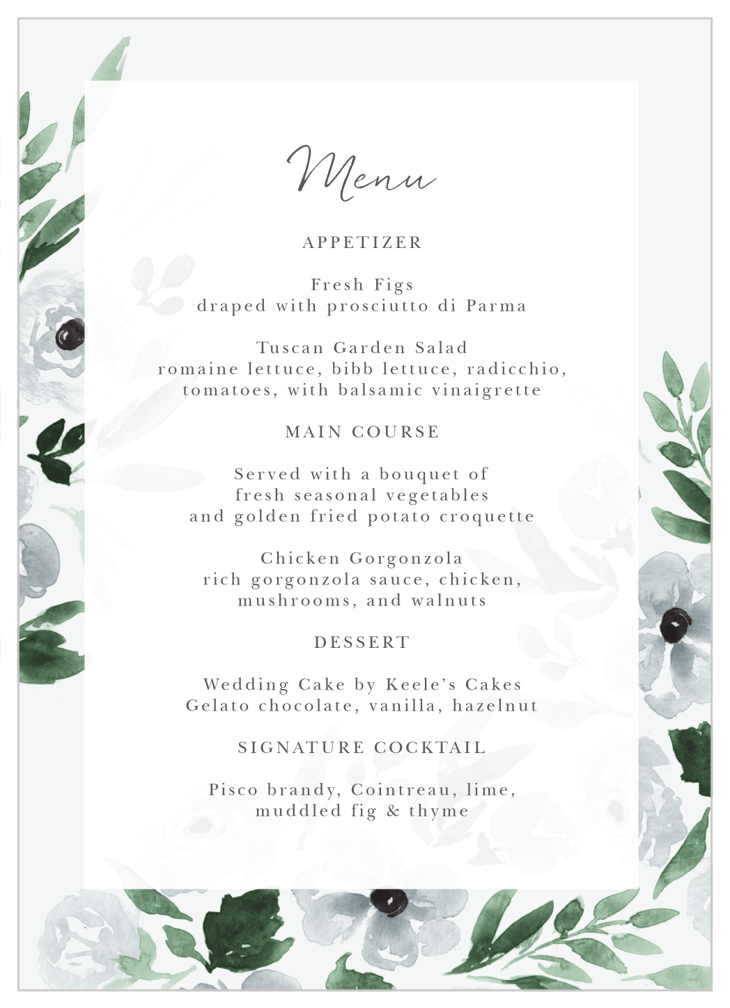 Dappled Shade Wedding Menus