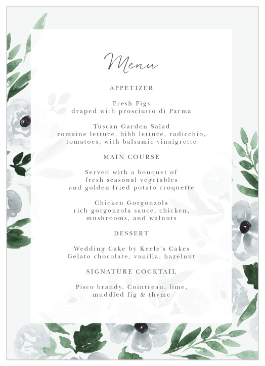 Dress your wedding and celebrations in beautiful elegance with our Dappled Shade Wedding Menus.
