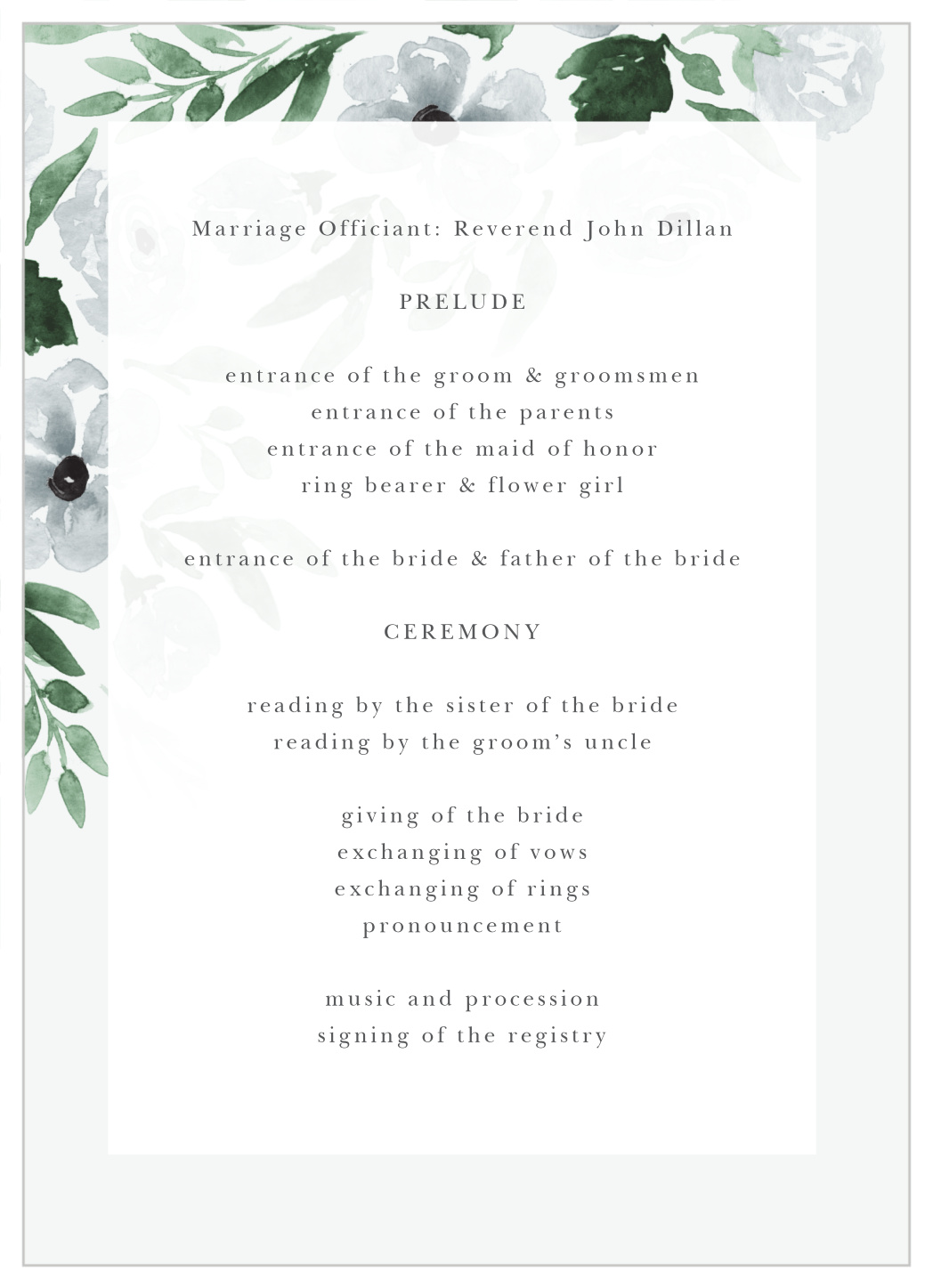 Dappled Shade Wedding Programs